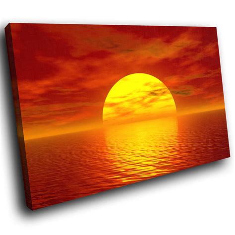 Sc063 Orange Sunset Ocean Scenic Wall Art Picture Large Canvas Print Ebay