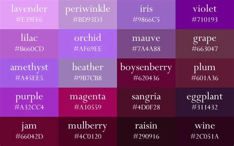 Color Names Now In Gradient Order Shades Of Purple