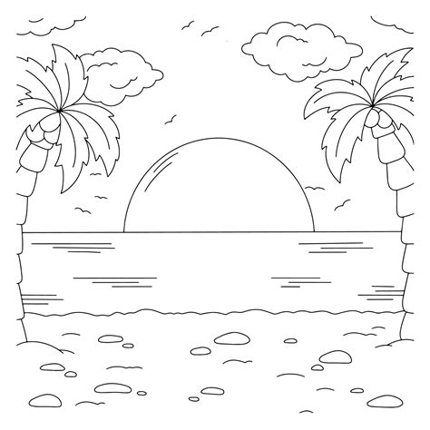 Wonderful Natural Landscape With Beach Coloring Book Page For Kids