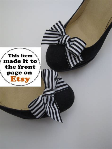 Black And White Striped Bow Shoe Clips Free Shipping Etsy