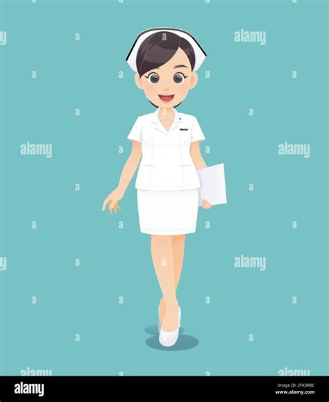 mujer de dibujos animados doctor o enfermera en uniforme blanco sosteniendo un portapapeles