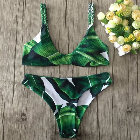 2019 sexy strappy bikini bandage swimwear leaves tropical swimsuit retro bikini set brazilian
