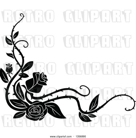 Vector Clip Art Of Retro Corner Floral Rose Vine Border Design Element