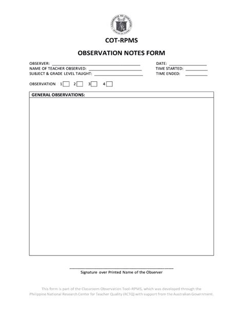 Cot Observation Form Docx Cot Rpms Observation Notes Form Observer Hot Sex Picture