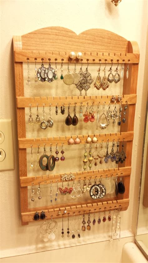 Wall Hanging Earring Holder Display 10x16 Wood Holds Up To 82 Pairs