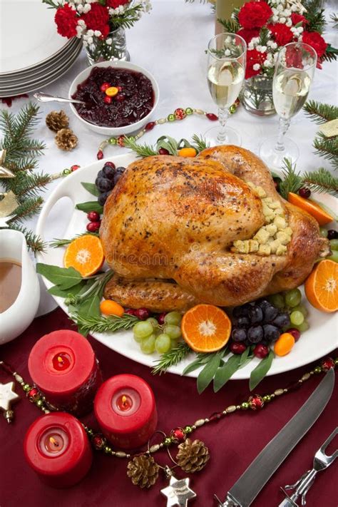 Roasted Turkey For Christmas Dinner Stock Photo Image Of Flutes