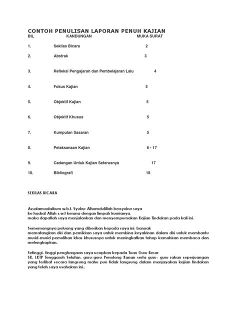 Contoh Penulisan Laporan Penuh Kajian
