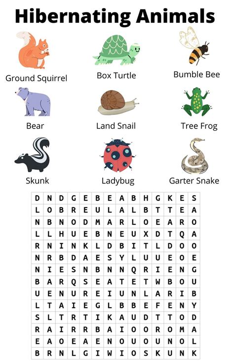 Hibernating Animals Word Search Activity Legacy Greenscapes