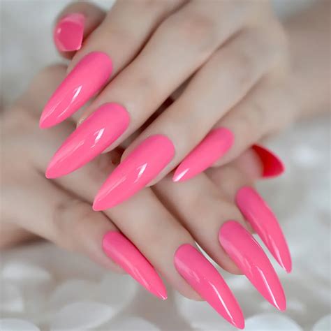 24pcs extral long stiletto nail tips dark pink false nail decoration for lady easy diy nail