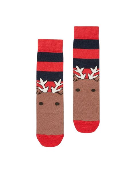 Joules Festive Eat Feet Single Pair Childrens Festive Socks Navy Red
