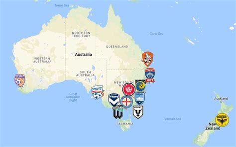A League Map Australia Clubs Logos Sport League Maps