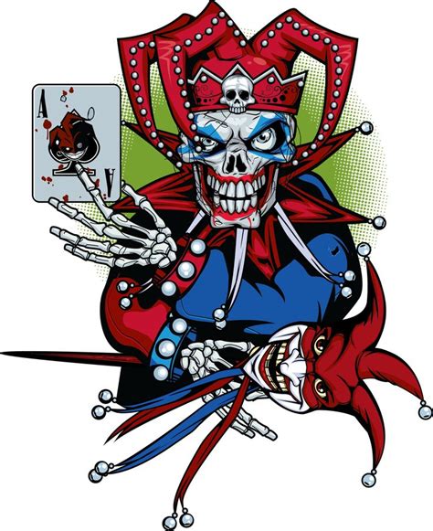 A Skeleton Dressed As A Jester Playing Cards On A White Background With