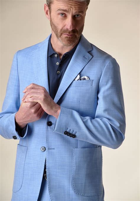 Angelico Light Blue Unlined Cotton Linen Suit Custom Fit Suits For Man
