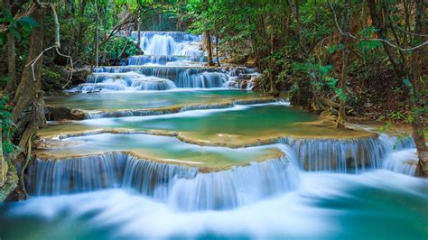 Papeis De Parede Parque Queda De água Tailândia Erawan Waterfall