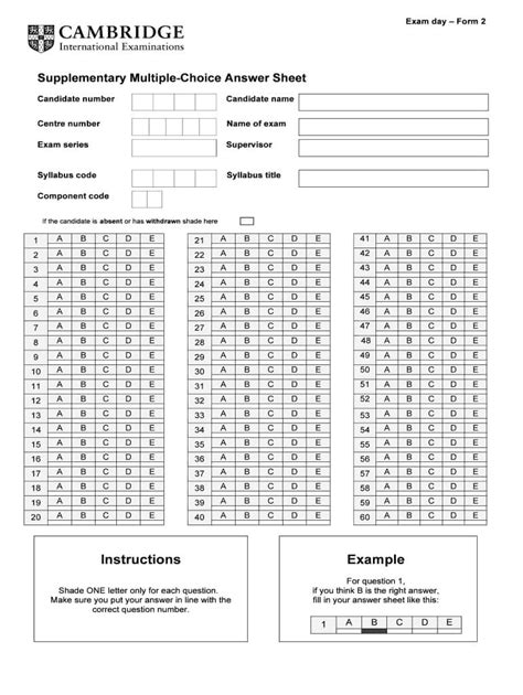 Printable Blank Answer Sheet 1 100