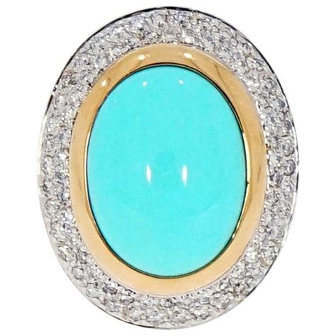 Turquoise And Diamond KT Yellow Gold Ring At StDibs