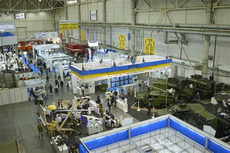 Exhibition Hall Stands Military Exhibits And Vehicles Visitors