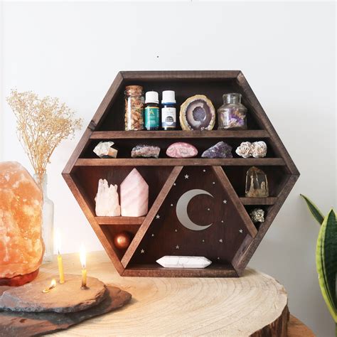 Moon And Stars Wooden Crystal Shelf Coppermoonboutique Geometric