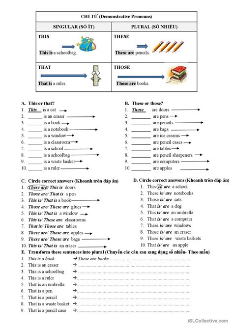 Demonstrative Pronouns General Gramm English Esl Worksheets Pdf Doc