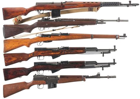 Six Military Style Rifles A Russian Tokarev Svt 40 Semi Automatic