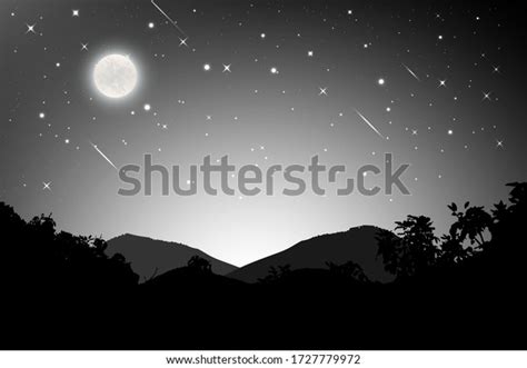 Night Landscape Silhouettes Mountains Sky Stars Stock Vector Royalty