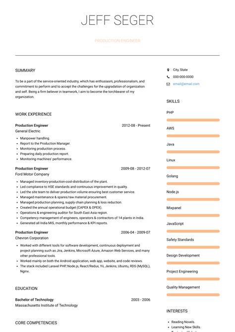 Production Engineer Resume Samples And Templates Visualcv