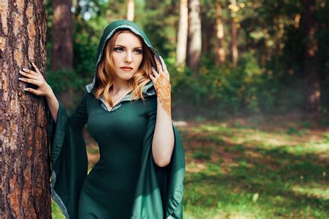 wallpaper trees forest women outdoors model fantasy girl long hair dress green fashion