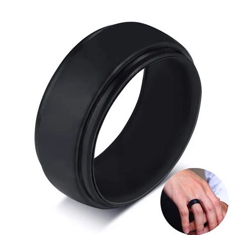 Buy Men Silicone Wedding Rings In Black Designed Safe