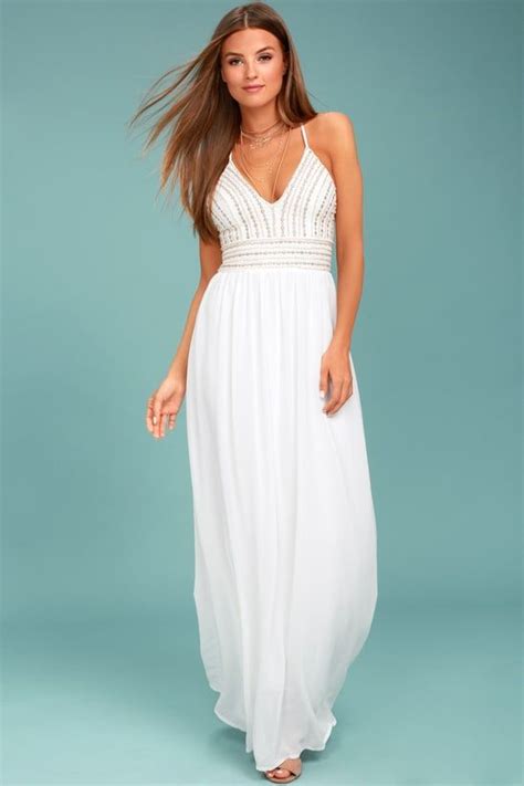 Meet Me In Madrid White Beaded Maxi Dress White Dresses For Women Beaded Maxi Dress Maxi Dress
