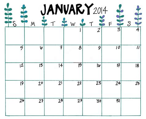 Print Out A Free January 2014 Calendar Pattern January 2014