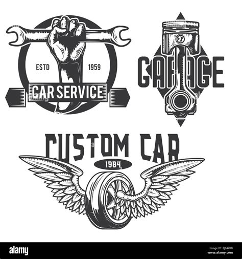Set Of Car Service Emblems Labels Badges Logos Isolated On White