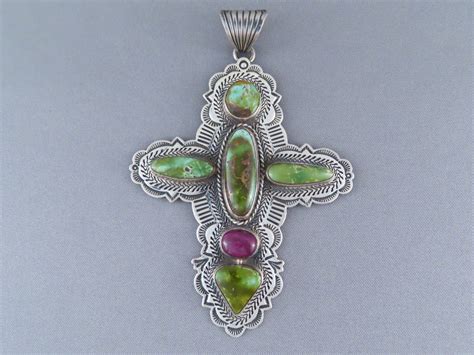 Cross Pendant With Pilot Mountain Turquoise Sugilite Large Cross
