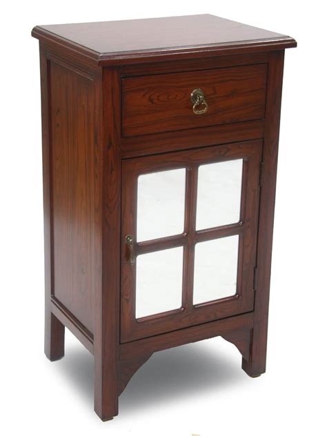 30x22 Mahogany Veneer Wood Mirrored Glass Accent Cabinet With A Drawer