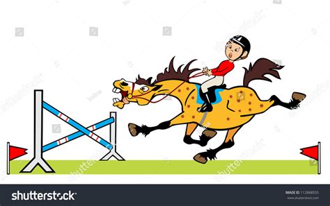 Horse Riderboy Pony Jumping Hurdlecartoon Vector Stock Vector 112888555