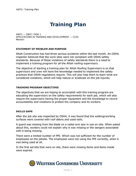 Training Plan Task 1 Xwt1 Training Plan Training Plan Xwt1 — Xwt1