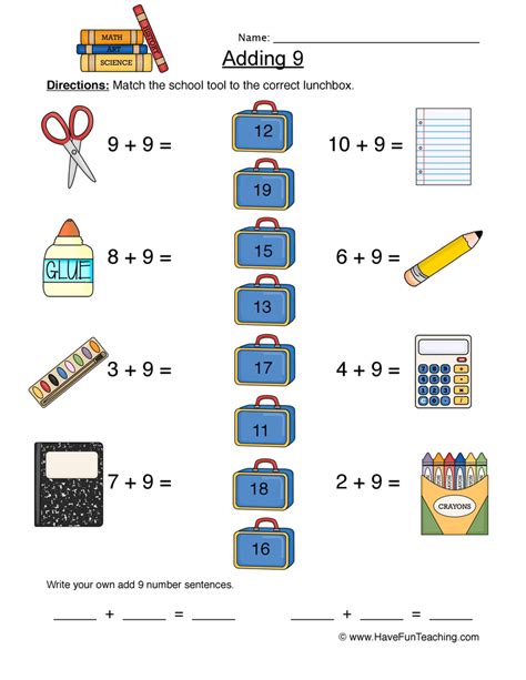 Adding Nine Matching Worksheet • Have Fun Teaching