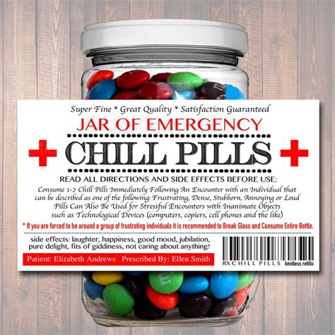 Editable Chill Pills Label Funny Gag T Professional Office T C