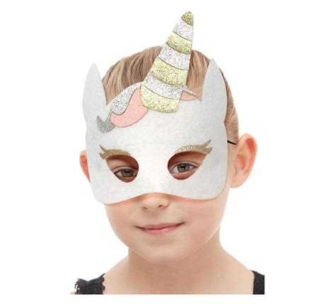Máscara De Fieltro Unicornio Blanco Para Niños