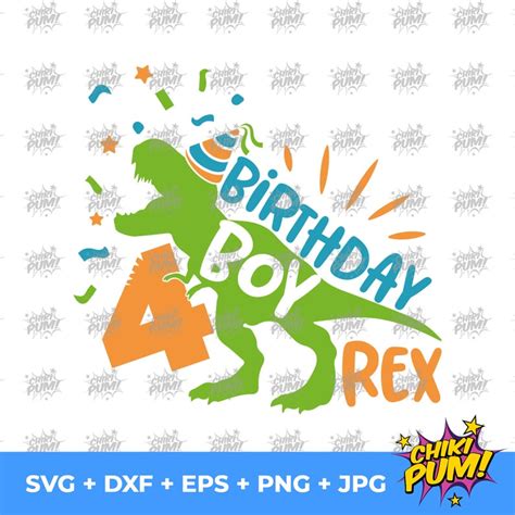 Dinosaur Birthday Boy Svg Four T Rex Birthday 4th Birthday Etsy