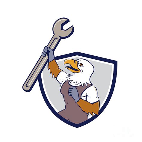 Mechanic Bald Eagle Spanner Crest Cartoon Digital Art By Aloysius