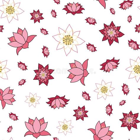 Lovely Lotus Flowers In Various Stages Of Open Repeat Seamless Vector