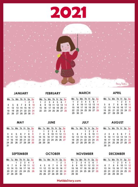 Calendar 2021 Printable 1 Page Monday Start