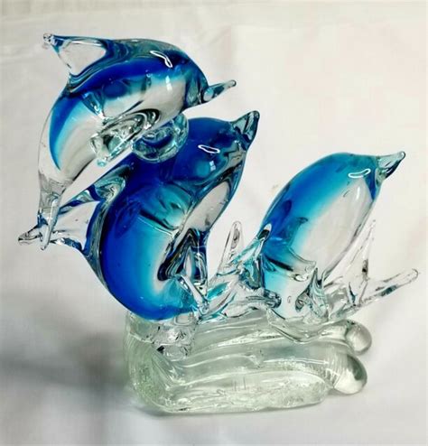 Blown Glass Art Figuine Dolphin Statue Of 3 New Ebay