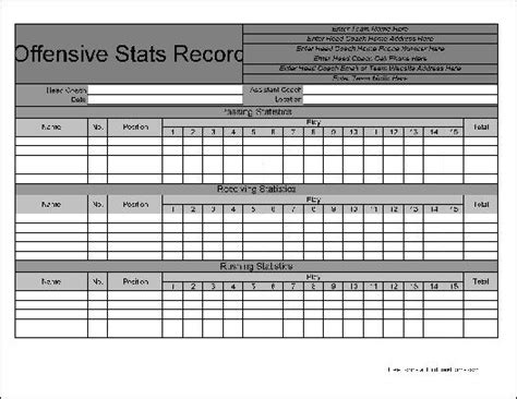 Free Personalized Football Offensive Statistics Form