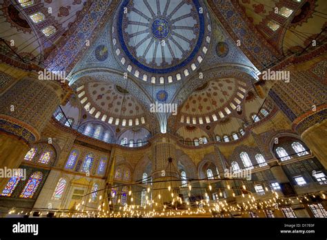 Interior Of The Blue Mosque Istanbul Turkey With Iznik Tiles And Stock