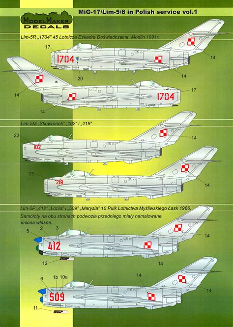 Model Maker Decals 148 Mikoyan Mig 17 And Lim 56 Fighters In Polish