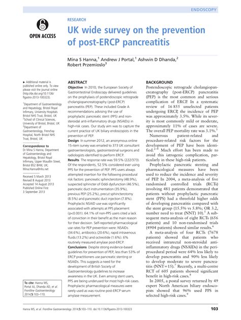 Pdf Pwe 064 Uk Wide Survey On The Prevention Of Post Ercp Pancreatitis