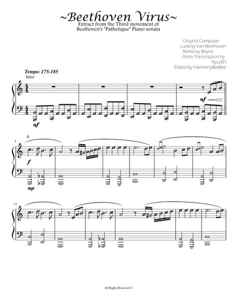 Beethoven Virus Piano Sheet Music With Note Names Arr Bayna Sheet