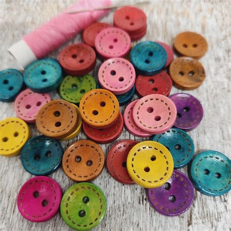 Wooden Buttons For Children Colorful Etsy