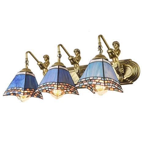 3 Light Mermaid Wall Sconce Tiffany Style Stained Glass Wall Lamp